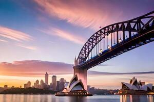 sydney porto ponte e musica lirica Casa a tramonto. ai-generato foto