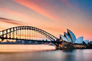 il sydney musica lirica Casa e ponte a tramonto. ai-generato foto