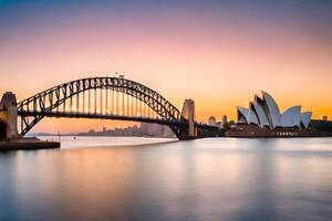 il sydney musica lirica Casa e ponte a tramonto. ai-generato foto