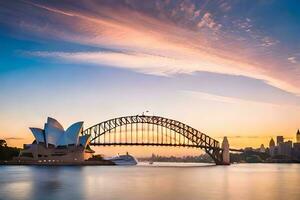 il sydney musica lirica Casa e il ponte a tramonto. ai-generato foto