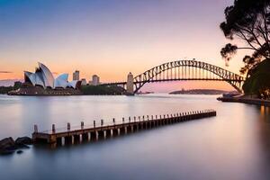 il sydney musica lirica Casa e ponte a tramonto. ai-generato foto