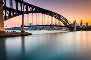 il sydney porto ponte a tramonto. ai-generato foto