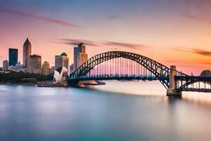 sydney ponte a tramonto. ai-generato foto