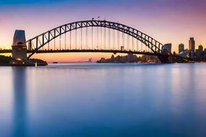 il sydney porto ponte a tramonto. ai-generato foto