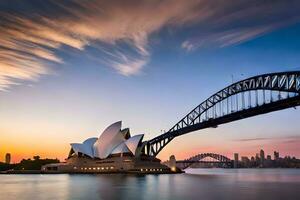 il sydney musica lirica Casa e ponte a tramonto. ai-generato foto