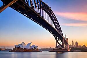 sydney porto ponte e musica lirica Casa a tramonto. ai-generato foto