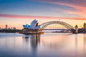 il sydney musica lirica Casa e ponte a tramonto. ai-generato foto