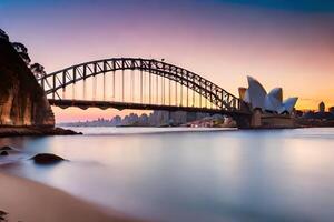 il sydney porto ponte a tramonto. ai-generato foto