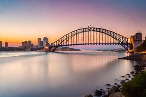 il sydney porto ponte a tramonto. ai-generato foto