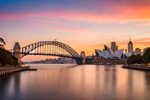 il sydney musica lirica Casa e ponte a tramonto. ai-generato foto