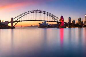 il sydney porto ponte a tramonto. ai-generato foto