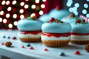 Natale cupcakes con blu glassa e caramella. ai-generato foto