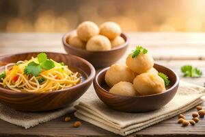 Cinese cibo con tagliatelle e Ravioli. ai-generato foto