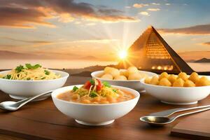 egiziano cibo a tramonto. ai-generato foto