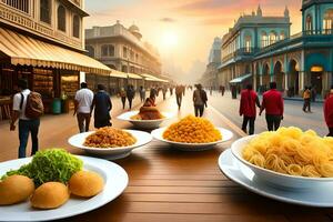 indiano strada cibo nel il città. ai-generato foto