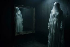 raccapricciante fantasma riflessione nel specchio. generativo ai foto