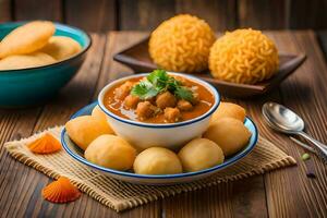 indiano cibo con Ravioli e dosa. ai-generato foto