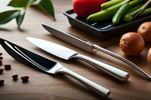 un' coltello, un' forchetta e un' coltello su un' tavolo. ai-generato foto
