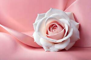 un' singolo bianca rosa su un' rosa sfondo. ai-generato foto