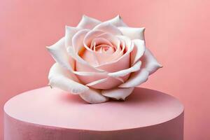 un' bianca rosa su superiore di un' rosa torta. ai-generato foto