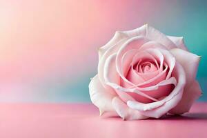 un' singolo rosa rosa su un' rosa sfondo. ai-generato foto