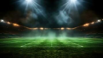 un' foto di verde calcio campo luminosa faretti notte Visualizza generativo ai