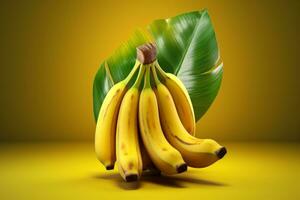 ai generativo mazzo di banane su giallo sfondo. 3d rendere illustrazione. foto