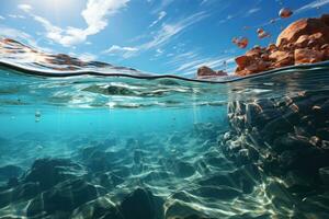 Immagine di Aperto oceano, nel il stile di scintillante acqua riflessi. generativo ai foto