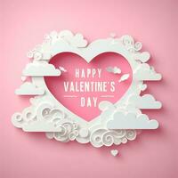 San Valentino giorno su rosa sfondo con bianca carta tagliare, nuvole e cuore sfondo foto
