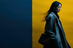 asiatico donne minimalista blu e giallo generativo ai foto