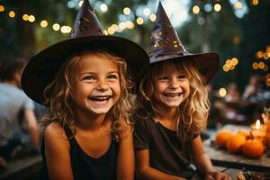 bambini trucco o trattamento con jackolantern caramella benne su Halloween foto