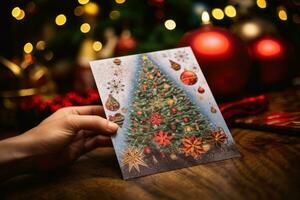 saluto carta concetto. astratto Natale albero forma disposte con festivo simboli...ai generativo. foto