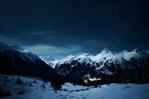 stellato cielo al di sopra di montagne ai generativo foto