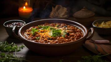 cottura a vapore indiano cibo chiamato dal makhani su un' rustico argilla ciotola nel un autentico punjabi cucina ai generativa foto