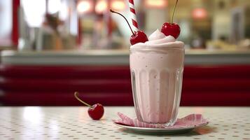 ciliegia frappè nel un' classico americano cena. cibo fotografia concetto. generativo ai foto