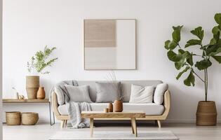 boho Aperto spazio interno nel un' accogliente appartamento con un' design. generativo ai foto