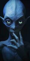 un straordinario ritratto di sconosciuto adorabile alieno specie al di sopra di un alieno dito, un' stile di alto alieno moda. ai generativo foto