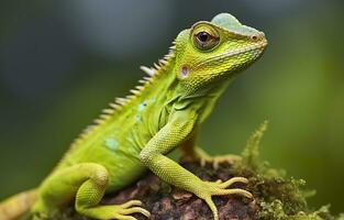 bronchocela crestatella, anche conosciuto come il verde crestato lucertola. generativo ai foto