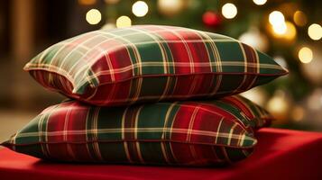 a tema natalizio cuscini per decorazione e regalo. ai generato. foto