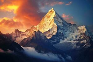 bellissimo montagne paesaggi nel cordigliera bianca, Perù, Sud America, montagna paesaggio a tramonto nel Himalaya, Nepal, Asia, ai generato foto