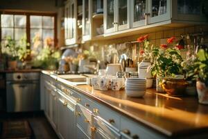 tranquillo, calmo situazione di il pomeriggio nel il cucina ai generato foto