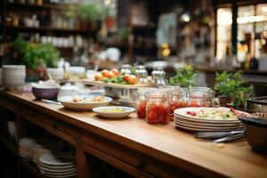 tranquillo, calmo situazione di il pomeriggio nel il cucina ai generato foto