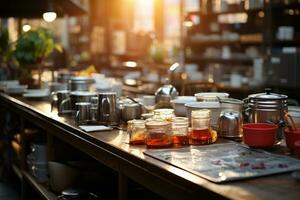 tranquillo, calmo situazione di il mattina nel il cucina ai generato foto