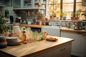 tranquillo, calmo situazione di il pomeriggio nel il cucina ai generato foto