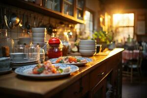 tranquillo, calmo situazione di il pomeriggio nel il cucina ai generato foto