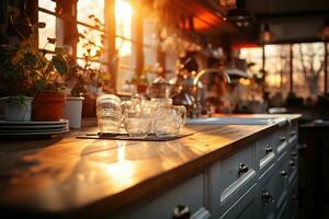 tranquillo, calmo situazione di il pomeriggio nel il cucina ai generato foto