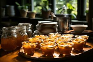 fotografie di crostate nel interno cucina tavolo foto studio ai generato