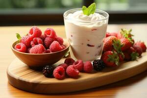 foto di tazza di Yogurt nel interno foto studio ai generato