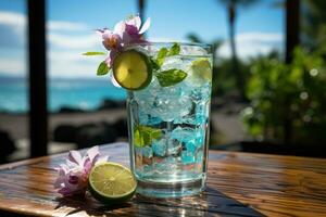 estate bevanda un' bevanda con oceano blu ghiaccio S e ghiaccio ai generato foto