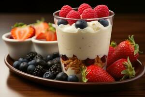 foto di tazza di Yogurt nel interno foto studio ai generato